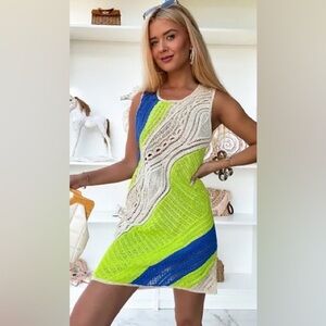 ZARA Knit Crochet Mini Dress Multicolor Retro 70s Beach Vacation S